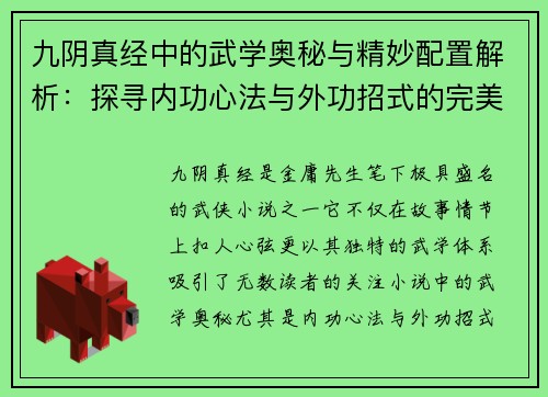 九阴真经中的武学奥秘与精妙配置解析：探寻内功心法与外功招式的完美结合